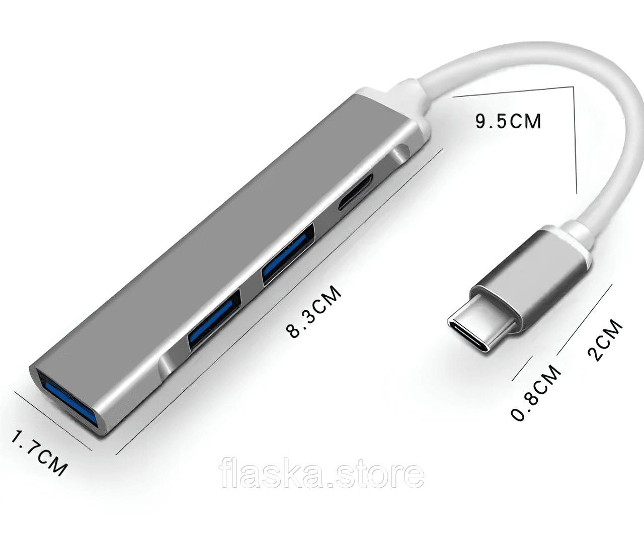 Розгалужувач USB Type-C на 4-порти (USB 3.0 + USB 2.0), сірий