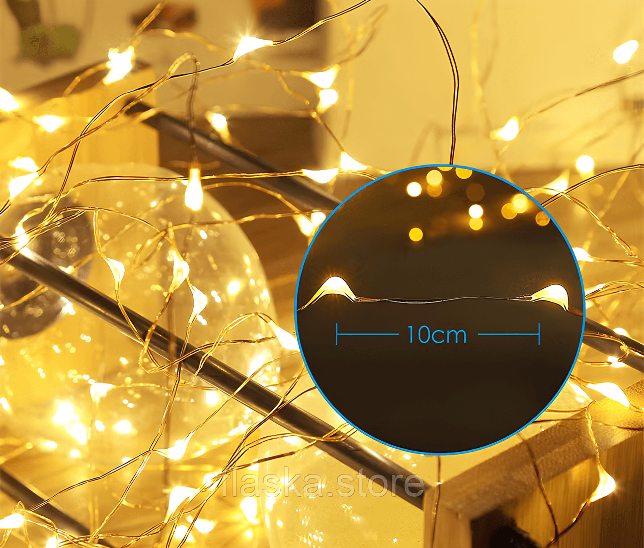 LED Гірлянда 5 м на мідному дроті з USB, тепле біле світло