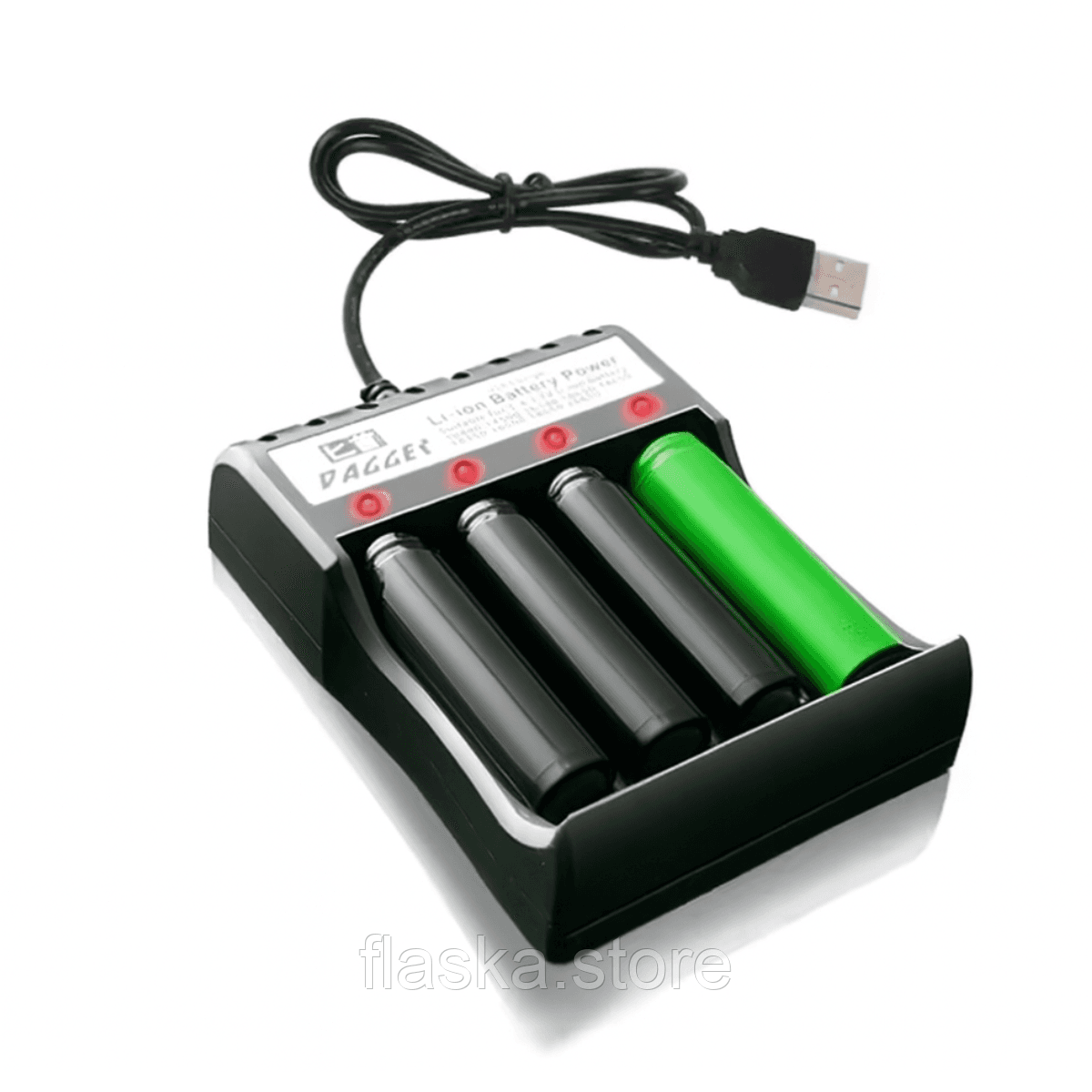 Універсальна 4-слотна зарядка для літій-іонних батарей з LED-індикатором та USB живленням